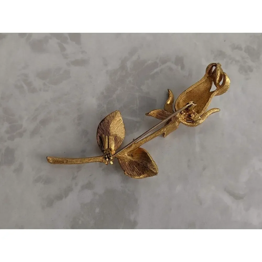 Golden Rose rhinestone accent brooch